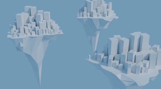 城市在冰山概念的3d插图图片下载