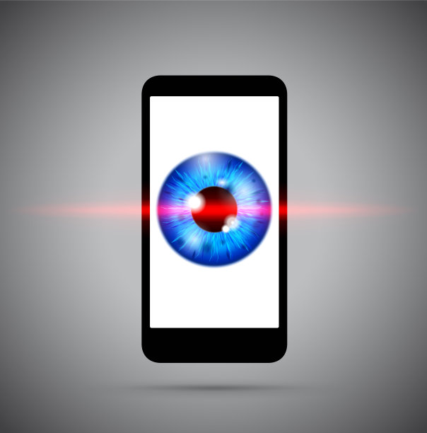 激光手机后面的蓝色眼球图片下载