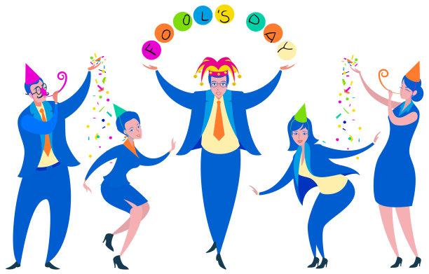 办公室聚会4月1日愚人节。愚人之王在同事中跳舞图片下载