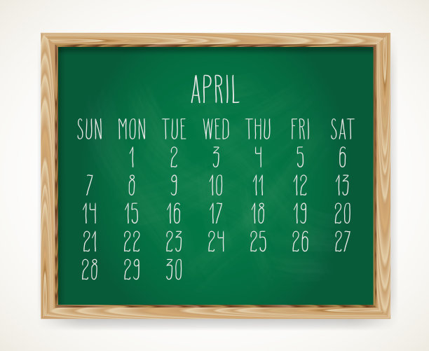 2019年4月每月绿色黑板日历图片下载