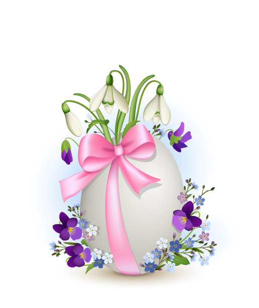 复活节彩蛋与丝带、春花贺卡矢量素材图片下载