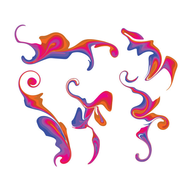 油墨喷溅彩色液体集设计集合矢量插图图片下载