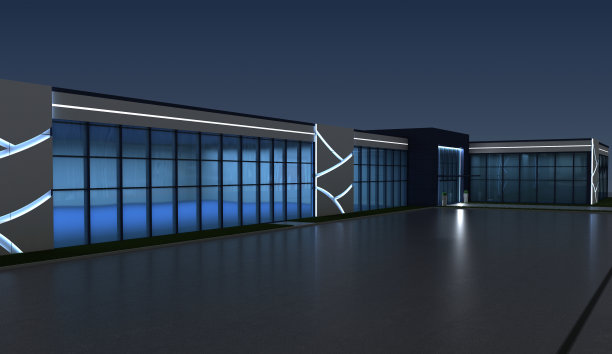 室外商场夜间3d渲染，室外可视化，3d插图图片下载