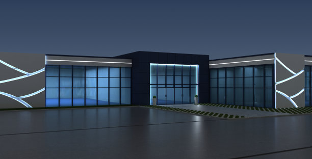 室外商场夜间3d渲染，室外可视化，3d插图图片下载