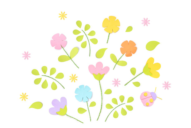 白色背景上的春纸剪图片下载