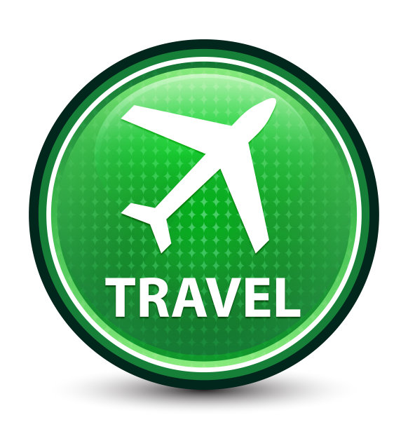 旅行（飞机图标）光泽绿色圆形按钮图片下载