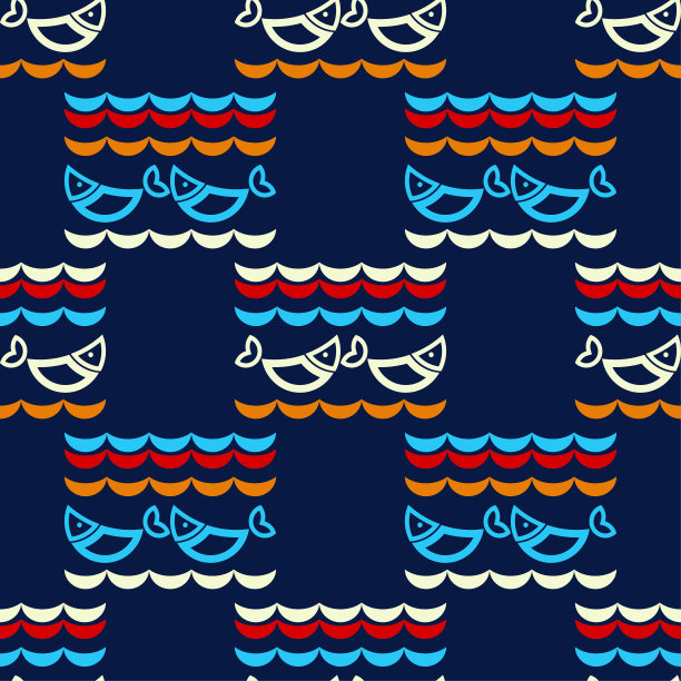 无缝图案与海中鱼。波。图片下载