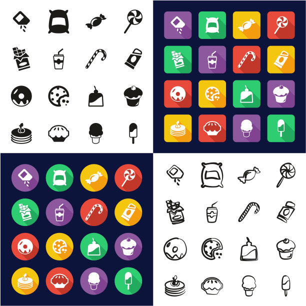 糖或糖食品图标都在一个图标黑白彩色平面设计徒手集图片下载