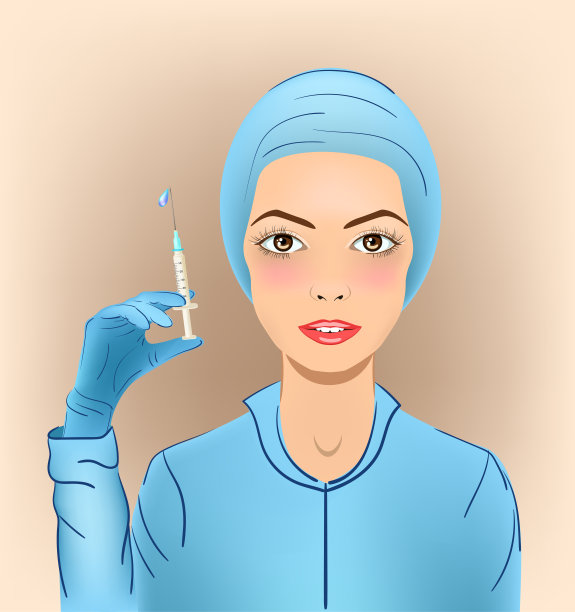 护士用注射器注射药物疫苗图片下载