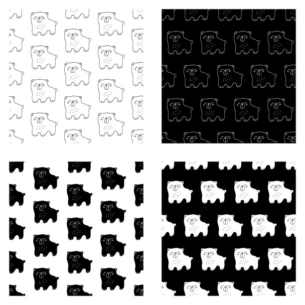 可爱的卡通熊矢量无缝模式集图片下载