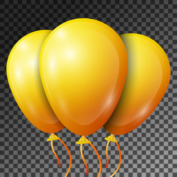 真实的黄色气球与丝带隔离在透明的背景。矢量插图闪亮的彩色光滑的气球为生日派对图片下载