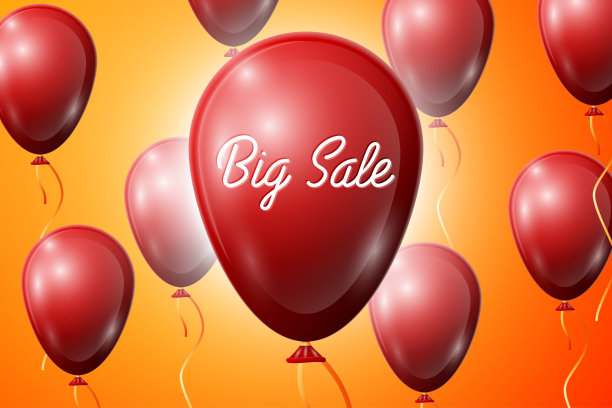 红气球上写着“大减价”。销售概念为商店，商店市场，网络和其他商业。矢量插图。图片下载
