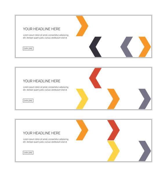 网页横幅设计模板集由抽象的背景图案与彩色的chevron形状合并六边形的形式。有趣的现代矢量艺术。图片下载