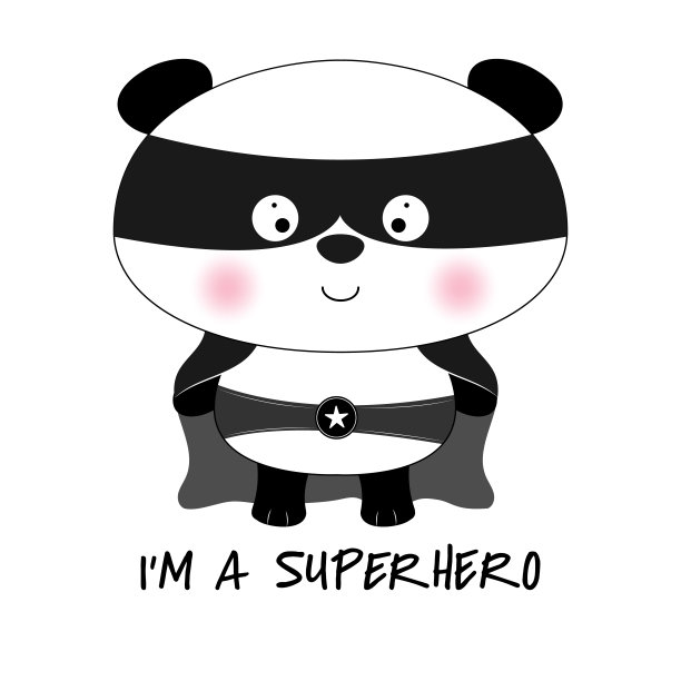 可爱的熊猫穿着超级英雄的衣服孤立在白色的背景。图片下载