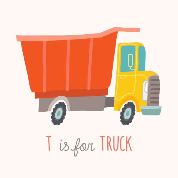 ABC字母卡片。幼儿园字母表海报墙艺术。游戏室的装饰。T代表卡车。色彩鲜艳的玩具卡车。卡通剪贴画eps 10插图孤立的白色背景。图片下载