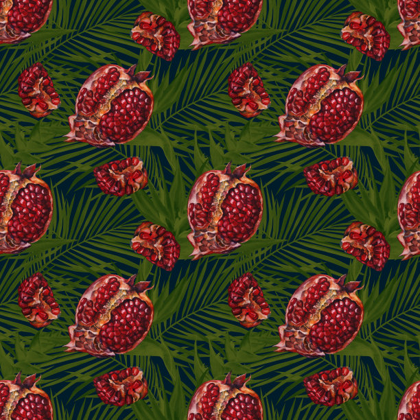 无缝石榴画与图形，图案背景。墙纸或织物设计。图片下载