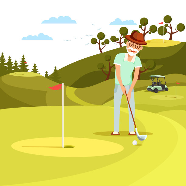 年老集中的人射击高尔夫球洞。图片下载