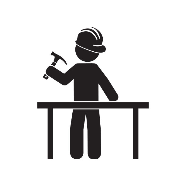 建筑工人用锤子工作在一个表向量图标图片下载