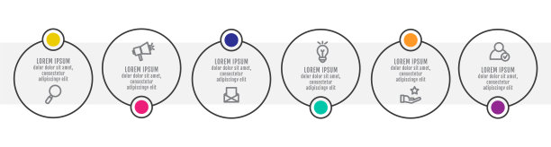 现代和简单的平面矢量插图。信息图表模板与六个圆圈，元素，部门和百分比。设计用于商业，演示，网页设计，界面6步图。图片下载