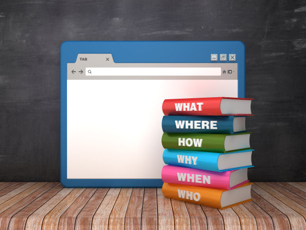 Web浏览器与黑板上的问题书背景- 3D渲染图片下载