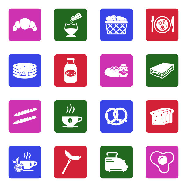 早餐食物图标。广场上的白色平面设计。矢量插图。图片下载