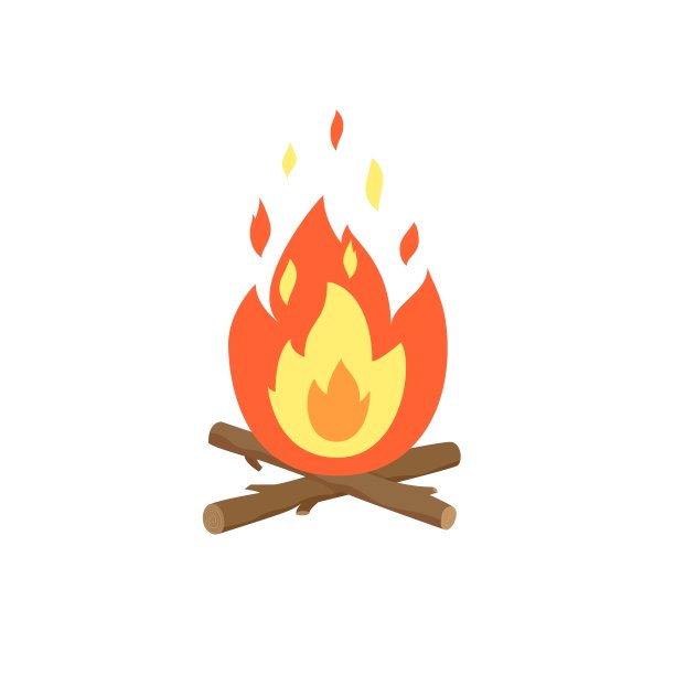 篝火燃烧的火焰图标。火木和营火卡通平面矢量插图。图标孤立在白色背景的网页，印刷，装饰。图片下载