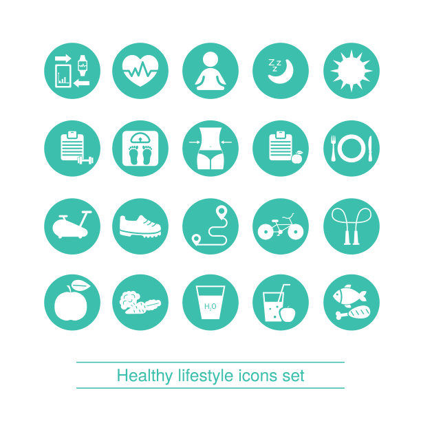 健康的生活方式和运动图标集图片下载