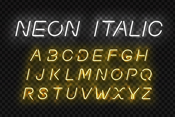 矢量现实隔离霓虹灯斜体字体模板装饰和模型覆盖在透明的背景。图片下载