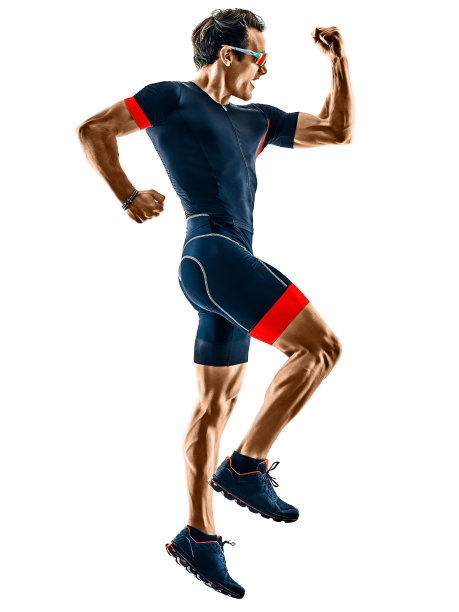 铁人三项运动员跑步剪影孤立的白色背景图片下载