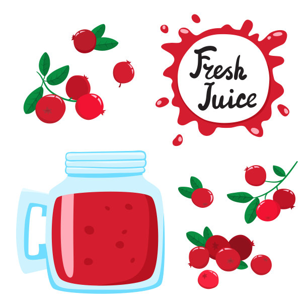 玻璃罐里的蔓越莓汁，矢量卡通卡图片下载