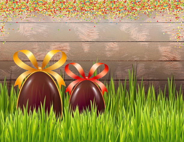 复活节的作品，以巧克力蛋和糖球粉为背景。副本的空间。矢量图图片下载