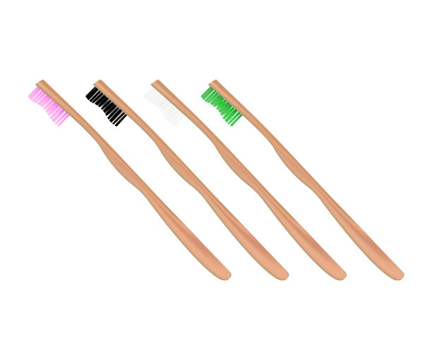 竹牙刷。逼真的3d竹牙刷与不同颜色的刷毛。竹产品。“零浪费”。不用塑料拯救世界。矢量图图片下载