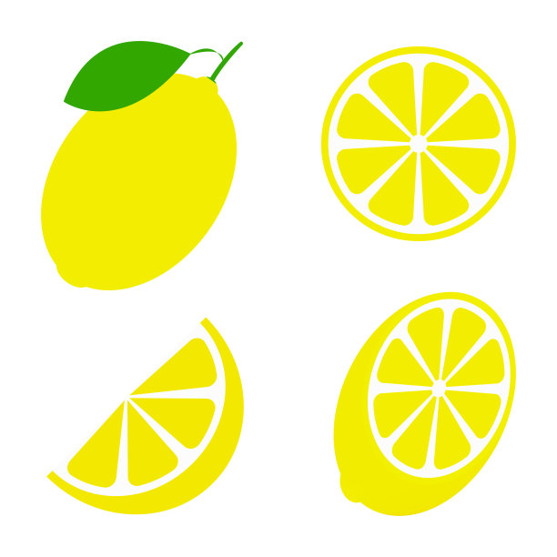 新鲜多汁的柠檬，白色底色上有绿叶。矢量图图片下载