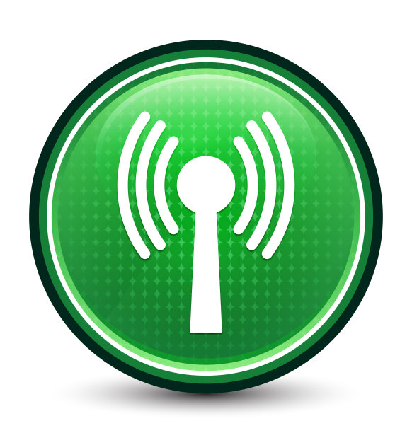 无线局域网网络图标亮闪绿色圆形按钮图片下载