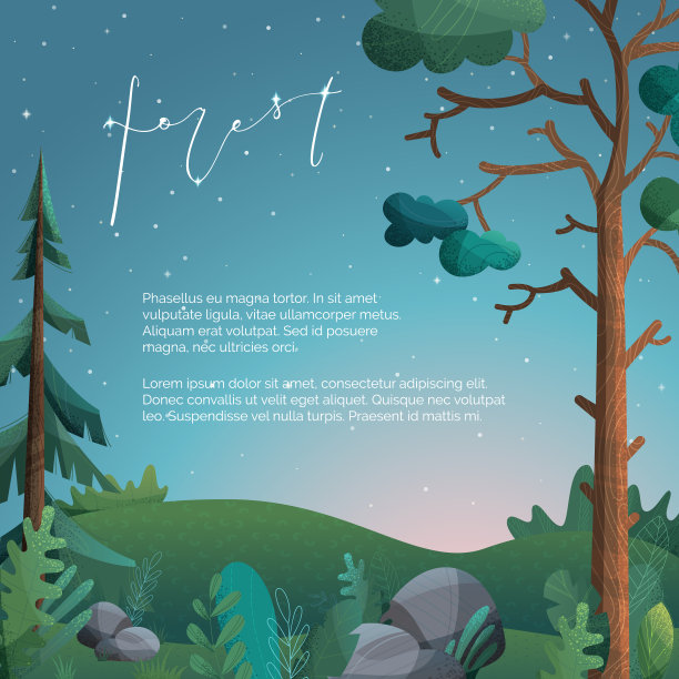 矢量夜森林背景。图片下载