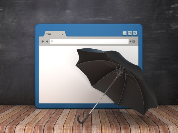 Web浏览器与伞在黑板背景- 3D渲染图片下载