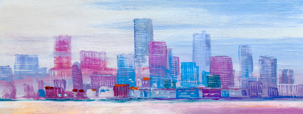 城市摩天大楼的抽象画。图片下载