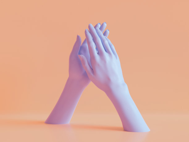 3d渲染，女性双手孤立，掌声，最低限度的时尚背景，人体模型身体部分，合作概念，桃红色柔和的颜色图片下载