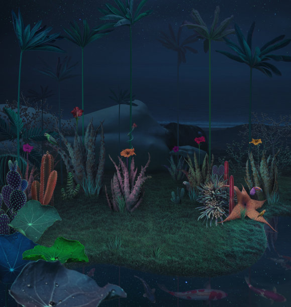 超现实的夜花园图片下载