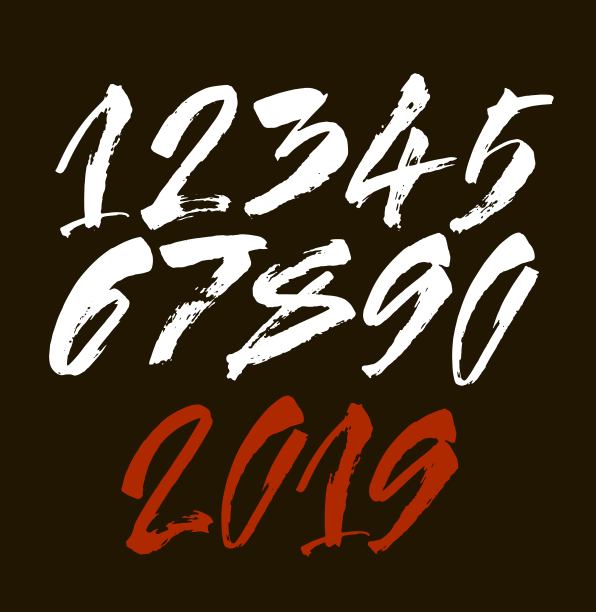 一套书法亚克力或墨水数字。ABC为您的设计，在黑色背景上刷字母图片下载