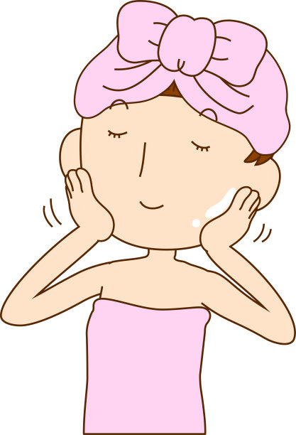 一位女士在洗澡后正在洗脸的插图图片下载