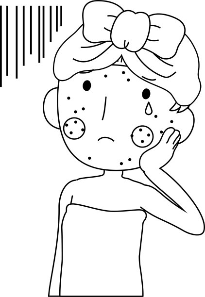 插图一个可爱的女人与粗糙的皮肤后，沐浴轮廓图片下载