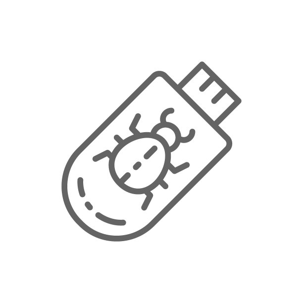 矢量木马病毒在USB闪存驱动器上线条图标图片下载