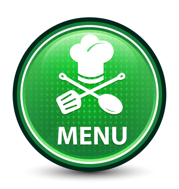 菜单(餐厅图标)亮绿色的圆形按钮图片下载