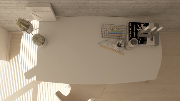 现代家庭办公室的3D渲染图片下载