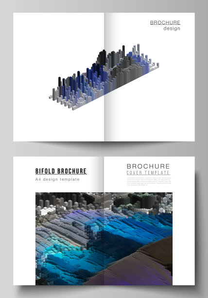 矢量布局的两个A4格式现代封面模型设计模板的双重小册子，传单，年度报告。大数据。动态几何背景。立方体图案设计，运动效果。3 d风格。图片下载
