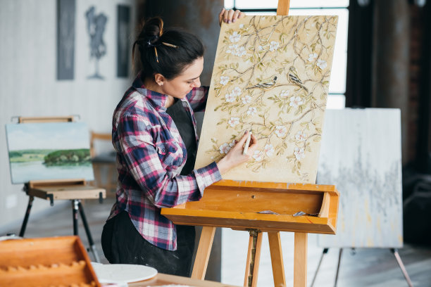 艺术品灵感女艺术家工具画布画架图片下载