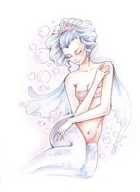水彩画的美人鱼浪漫温柔图片下载