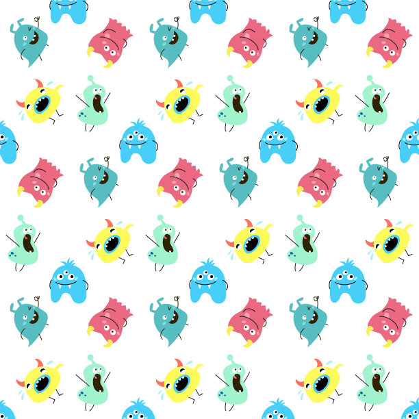 无缝图案与卡通怪物。图片下载