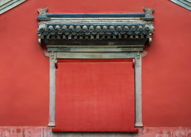 紫禁城古建筑外饰红墙图片下载